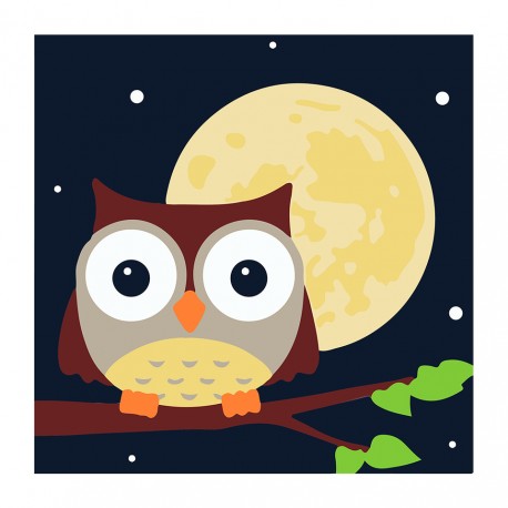 PINTA POR NÚMERO KIDS 21X21  BÚHO Y LUNA