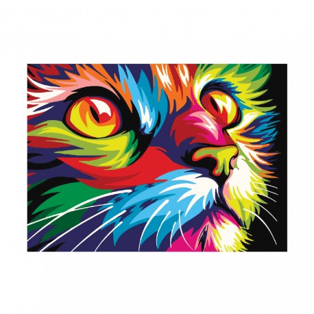 PINTA POR NÚMERO 30x40 GATO MULTICOLOR